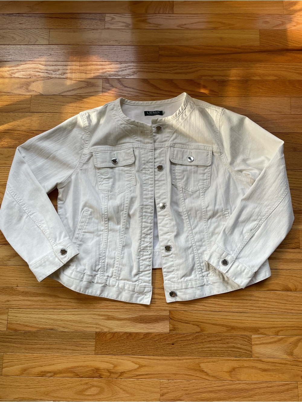 Lauren Ralph Lauren Cream Round-Collar Jean Jacket